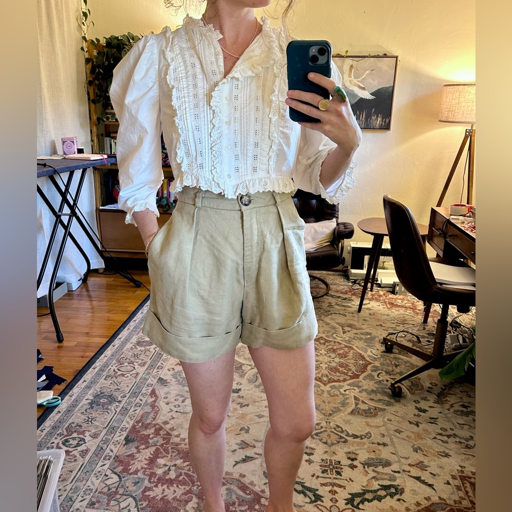 Handmade (by me) 100% linen trouser shorts